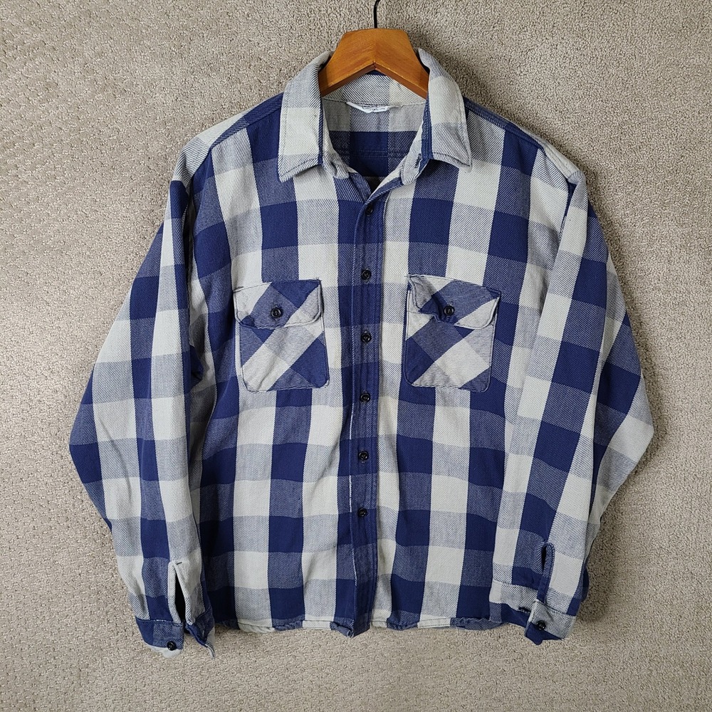 Vintage Five Brother Shirt Mens XL Blue Buffalo Plaid Button Down Heavy Flannel